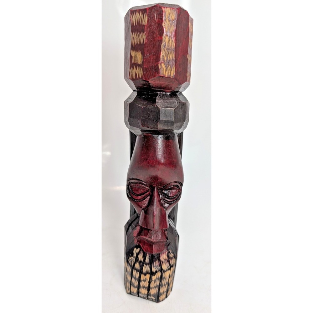 Hand-carved wooden Jamaican tiki totem statue‎ figure - 9" tall